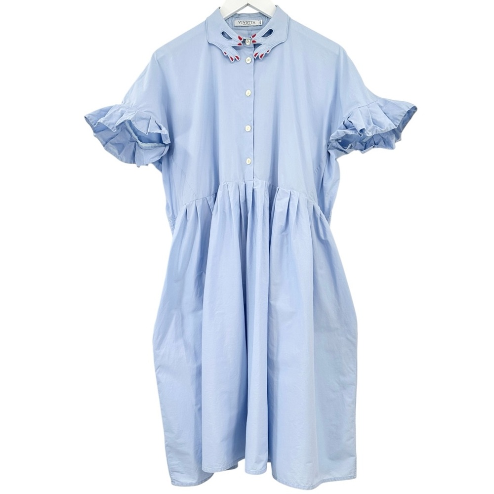 Light Blue Ruffle Short-Sleeve Shirt Dress